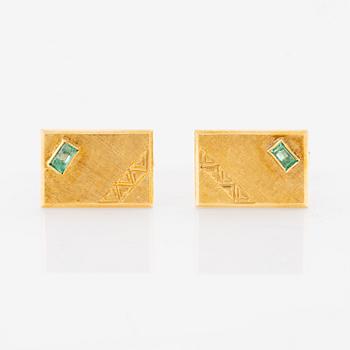 Cufflinks, a pair, 18K gold and emerald.