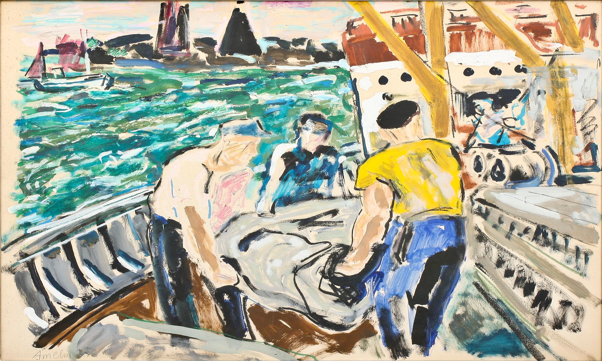ALBIN AMELIN, gouache, sign och dat -57.