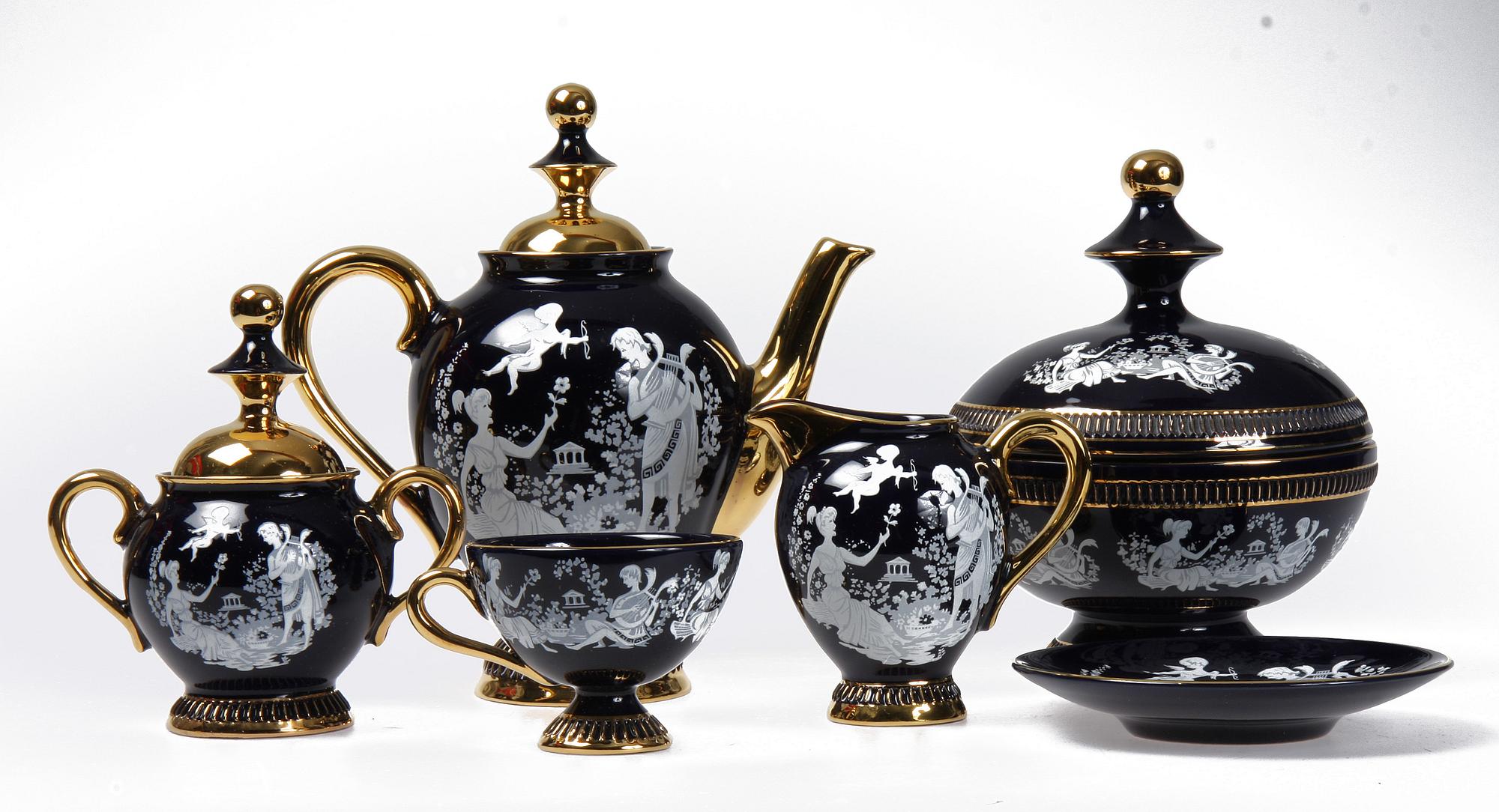 KAFFESERVIS, 10 delar, lergods, Fiorentina, Italien, 1900-tal.