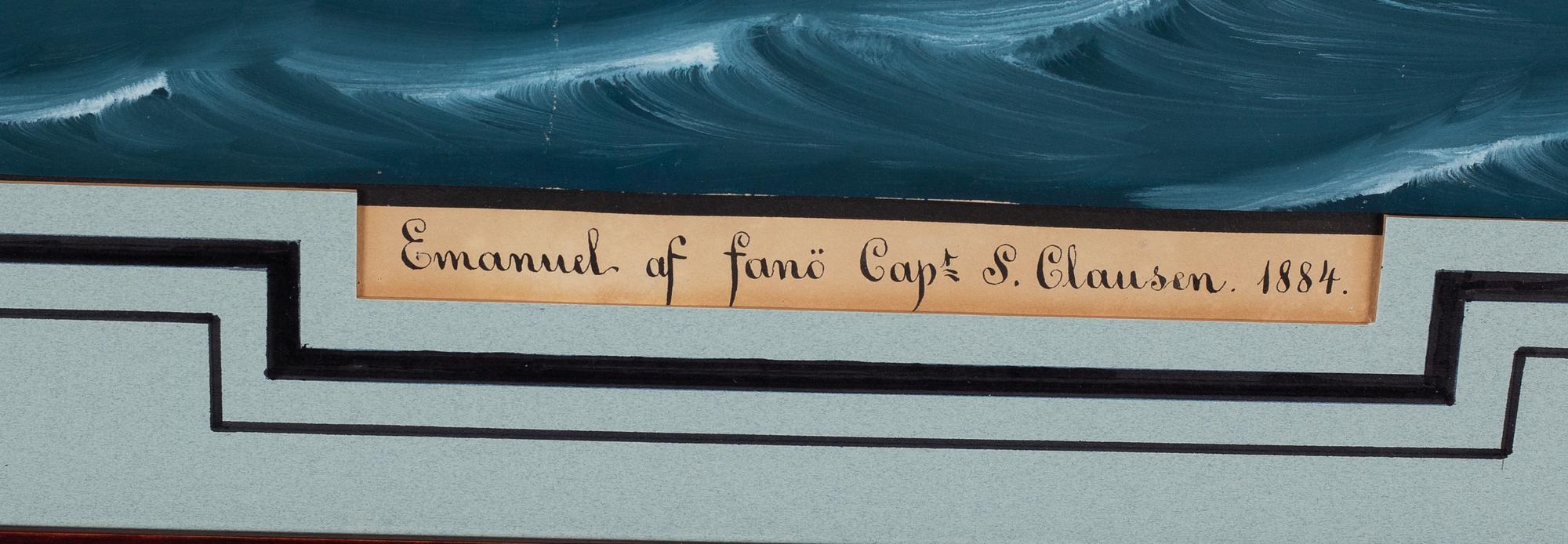 Astridus De Clerck,  Råsegelskonaren "Emanuel" af Fanå (Capt S. Clausen 1884).