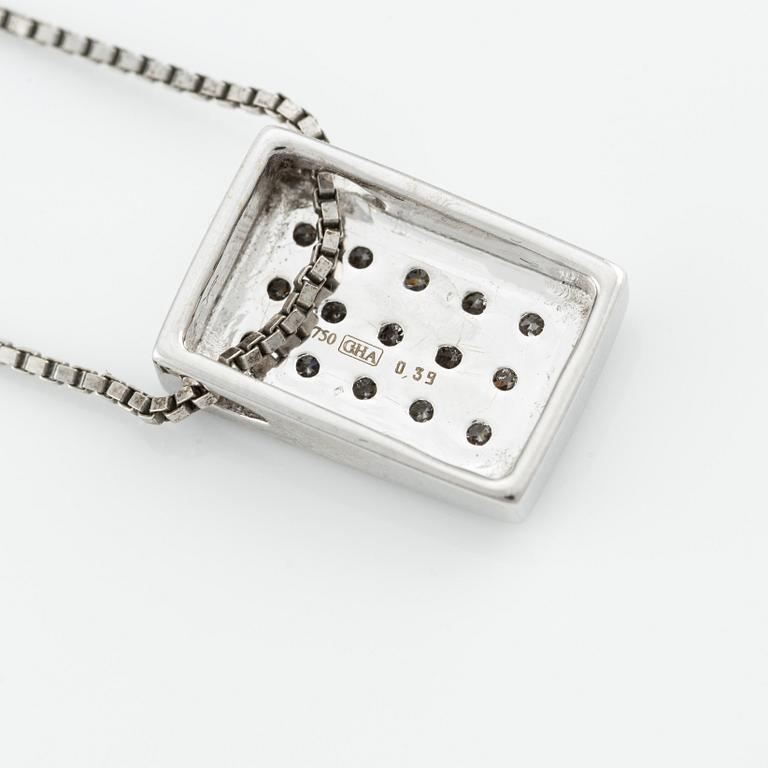 Pendant, 18K white gold with brilliant-cut diamonds, total 0.39 ct according to engraving, silver chain included.