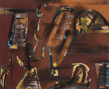 Endre Nemes, mixed media on paper, signed Endre Nemes and dated 1952 on label verso.