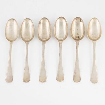 Six Swedish 18th century silver spoons, marks of Johan Henrik Schvart, Karlskrona 1788.