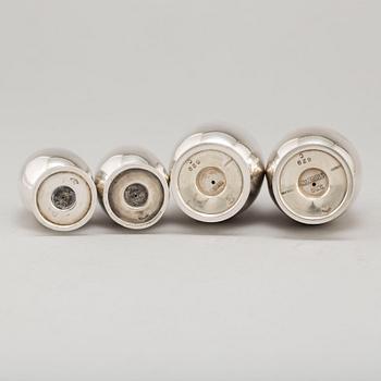 GUNDORPH ALBERTUS, four sterling silver salt and pepper shakers from Georg Jensen, Denmark,