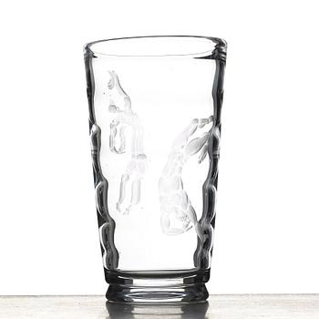 Vicke Lindstrand, an engraved "Pearl fisher" glass vase, Orrefors, Sweden 1956.