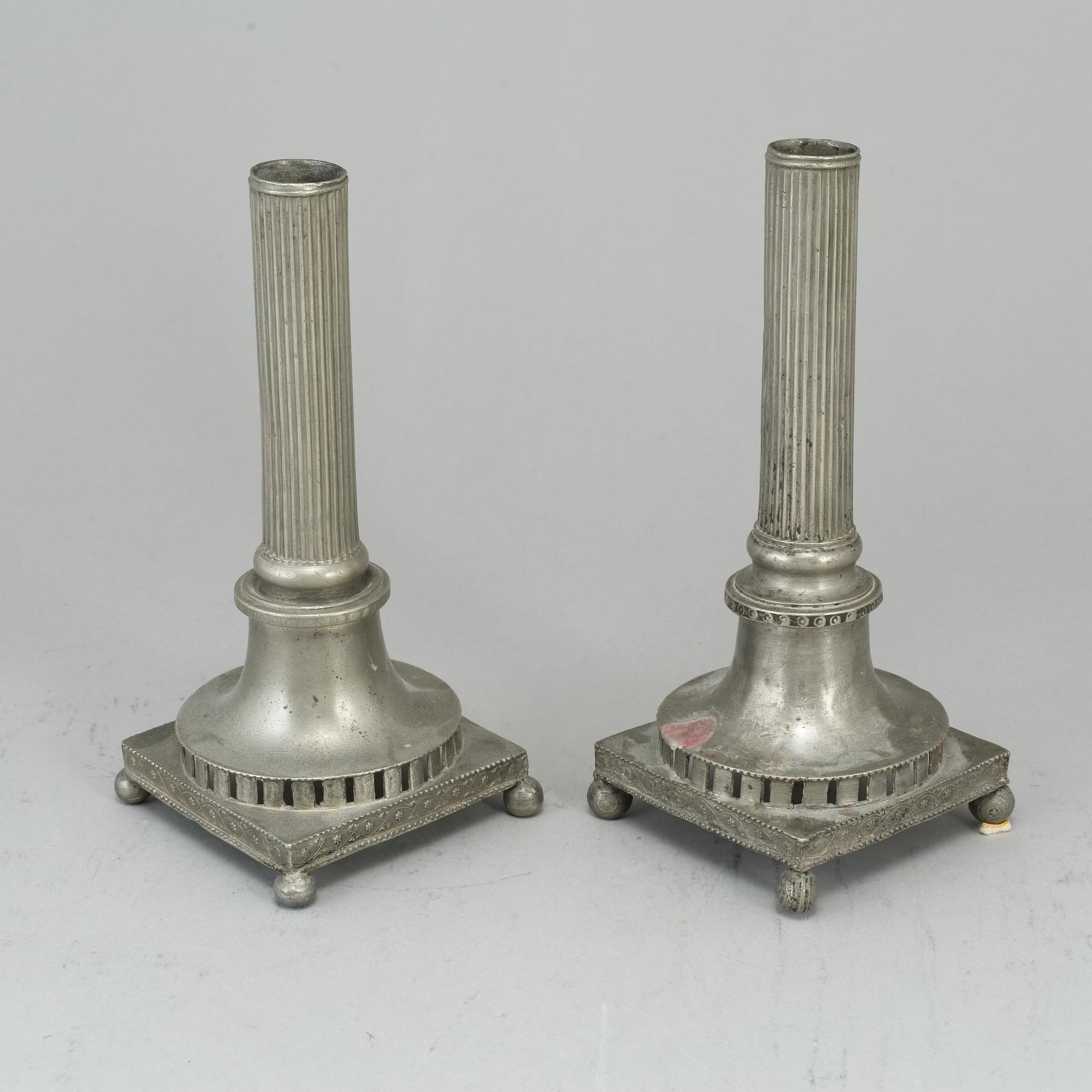 A pair of gustavian pewter candlesticks.  Hans Wicksten, Västerås (1782-1814).