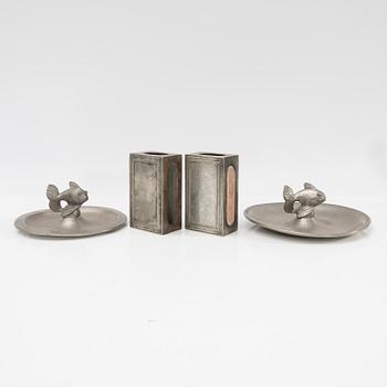 Just Andersen, A group of tin objects, 4 pcs, Denmark, first half of the 20th century.