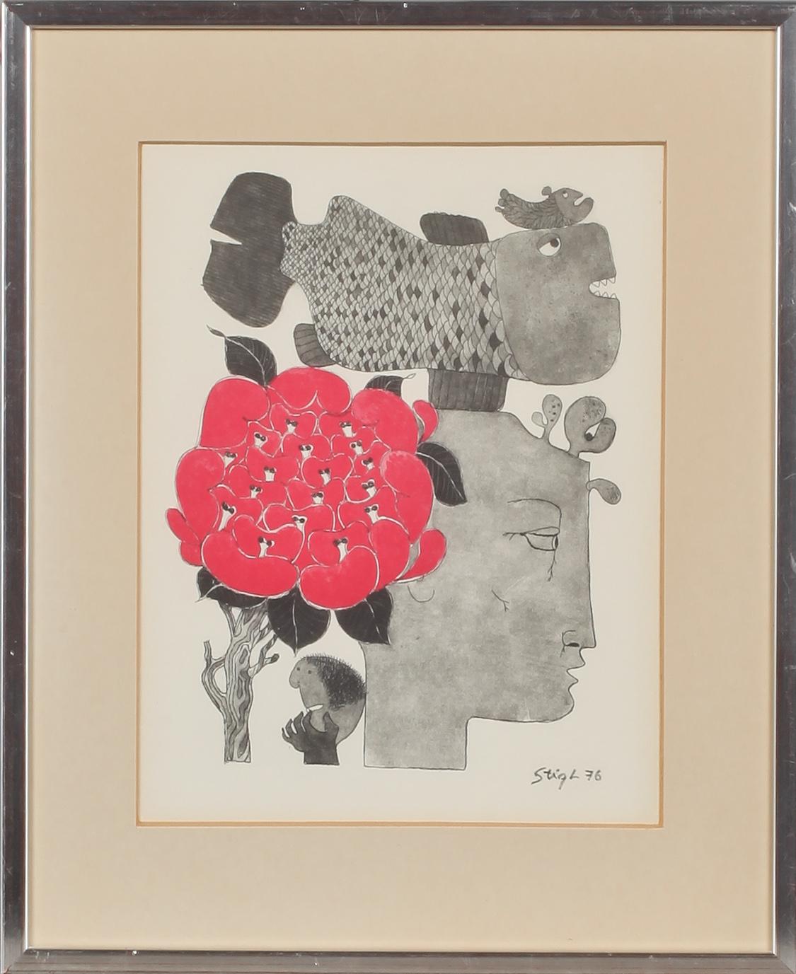 STIG LINDBERG, blandteknik, signerad och daterad 76.