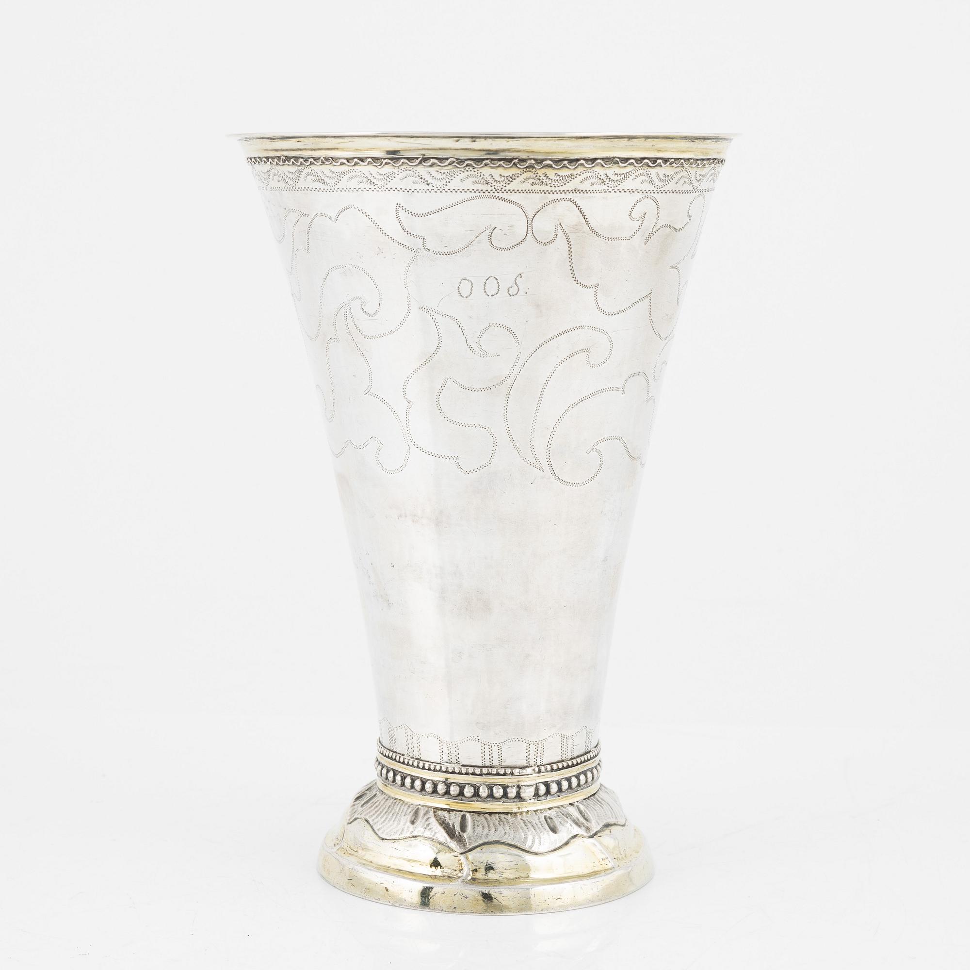 A Swedish parcel-gilt silver beaker, mark of Erik Lemon, Uppsala 1795.