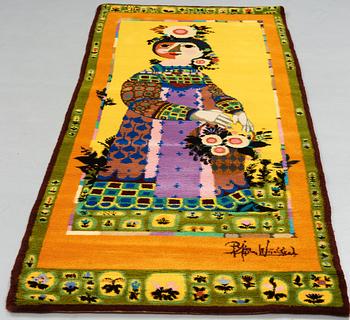 Björn Wiinblad, A WALL HANGING/A CARPET, "Tucano", "Spring Lady", hand knotted, ca 282 x 106 cm, signed Bjørn Wiinblad.