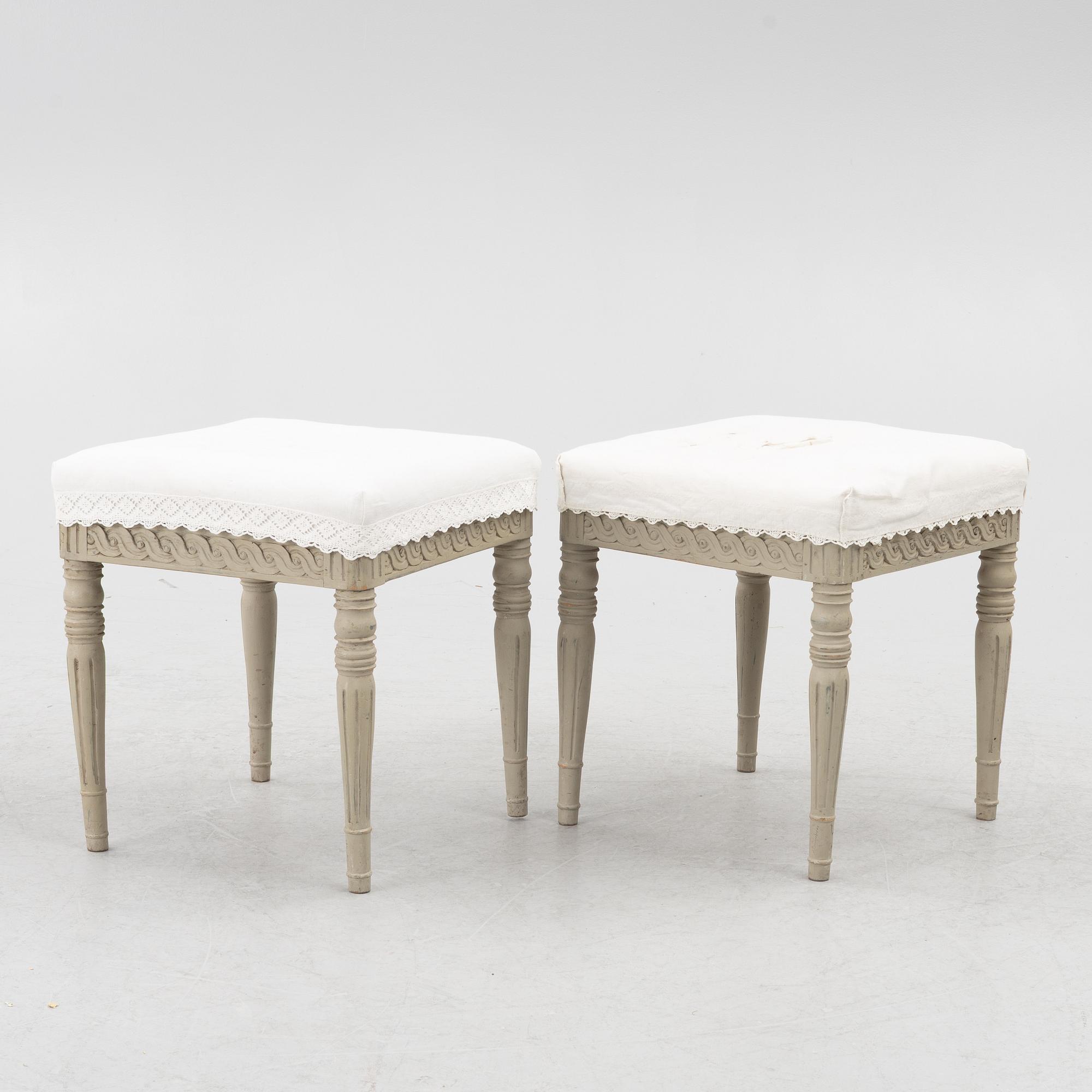 A pair of Gustavian style stools, Sweden, 19th century.