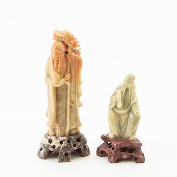 Vaser 4 st samt figuriner 2 st Sydostasien soapstone 1900-tal.