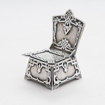 A Pan-Slavic silver salt chair, Nichols & Plinke, marked KA, Saint Petersburg 1870.