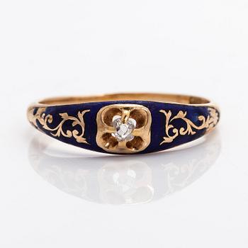 Ring, old cut diamond, enamel, 18K gold, Carl Fridolf Ekholm, Helsinki 1866.