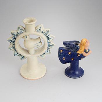 Two stoneware candlesticks designed by Lisa Larson for Gustavsberg.