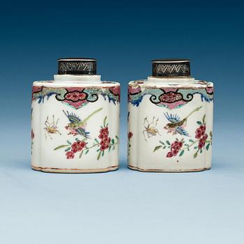 A pair of famille rose tea caddys, Qing dynasty, Qianlong (1736-95).