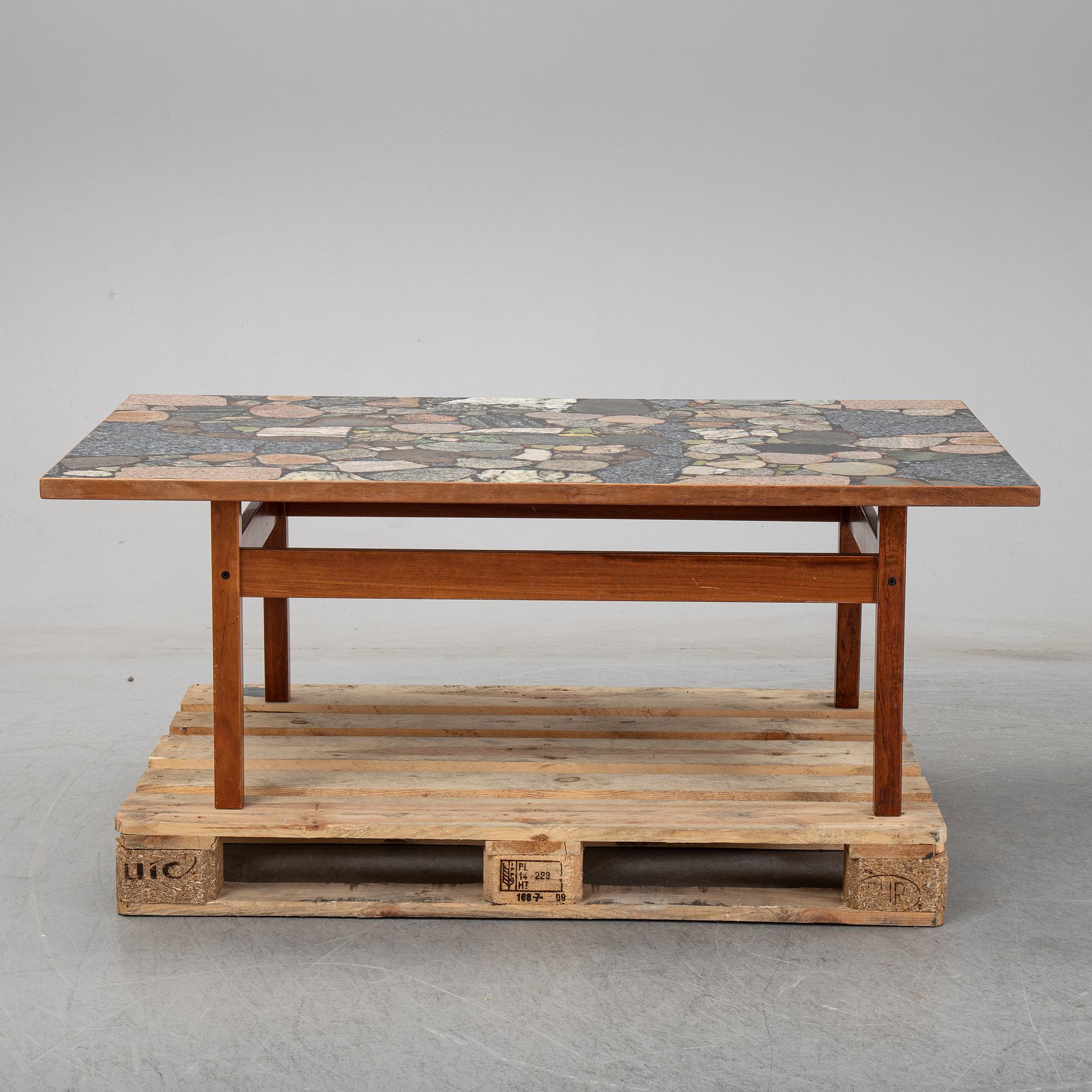 Erling Viksjø, A rosewood and stone coffee table by Conglo Design, Norway, 1960's-80's.