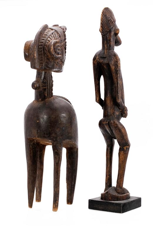 FIGURER, 2 st, trä, Afrika. 1900-tal.