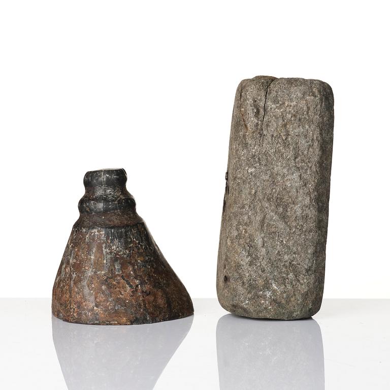 Two stone pigment graters, 18th / 19th century.