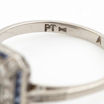 Platinum ring with sapphires and octagon-cut diamonds, Art Deco.