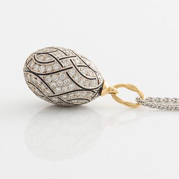 W.A. Bolin, jeweled egg, fully brilliant-cut diamonds, with black enamel, with chain.