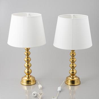 Bordslampor, ett par, modell Nr 69, mässing, Enco, 1900-talets andra hälft.