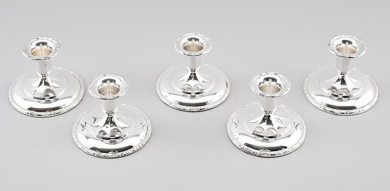 LJUSSTAKAR, 5 st, silver, Norge, 1900-talets andra hälft.