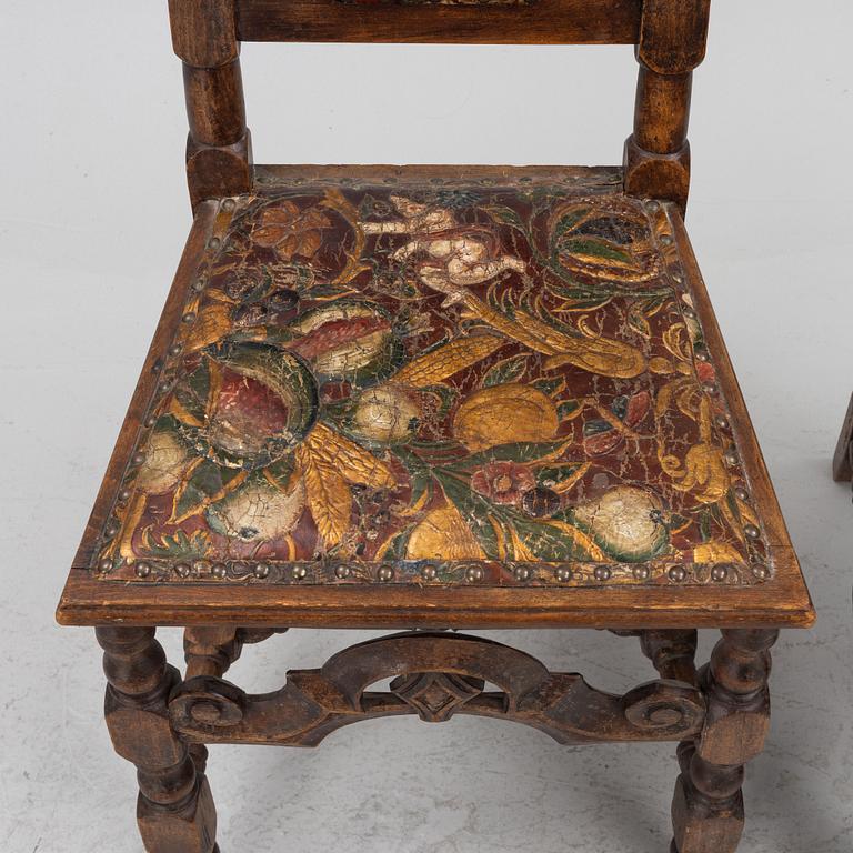 Two chairs, Baroque/Baroque style, circa 1900 with earlier parts.