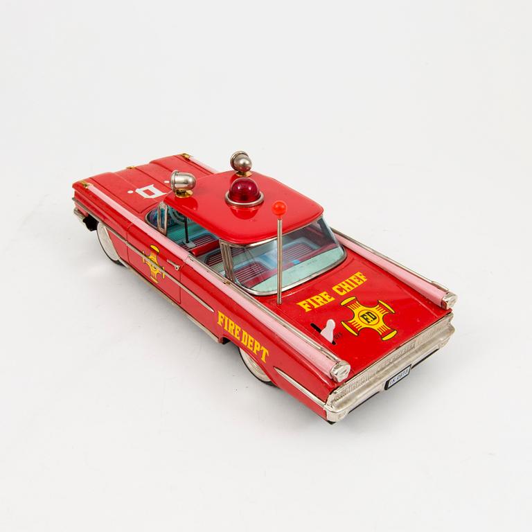 A tinplate Ichiko "Fire Dept Chief's car" Oldsmobile, Japan, 1960s.