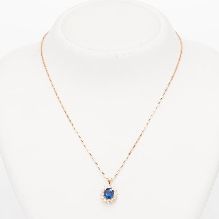 A PENDANT, facetted sapphire, brilliant cut diamonds, 18K gold.