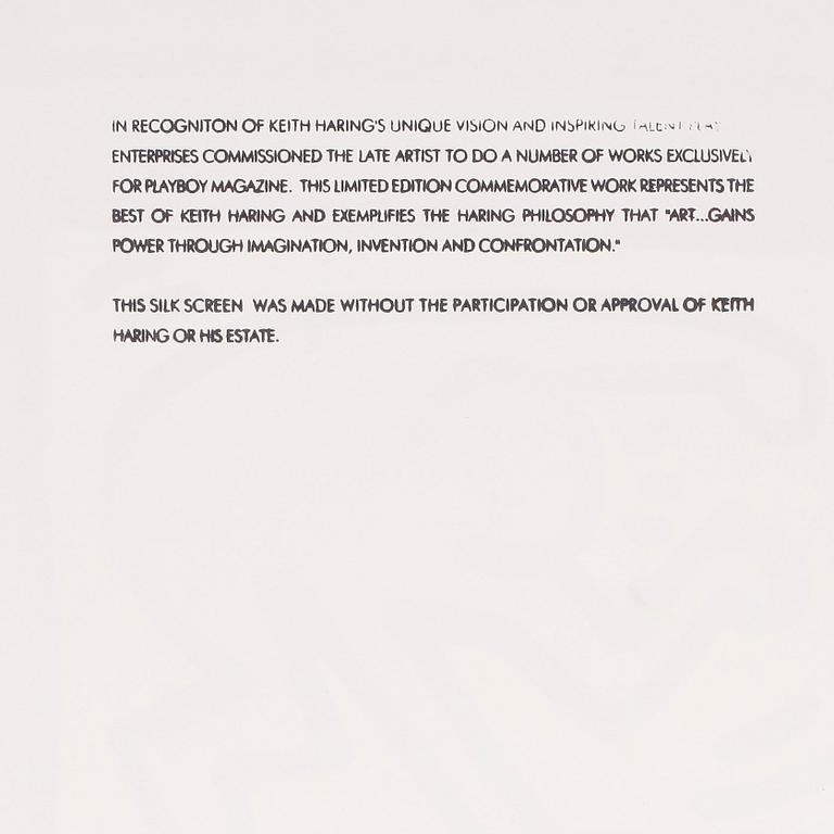 KEITH HARING (Efter), färgserigrafi, utgiven av Special Editions Limited för Playboy, 1990.