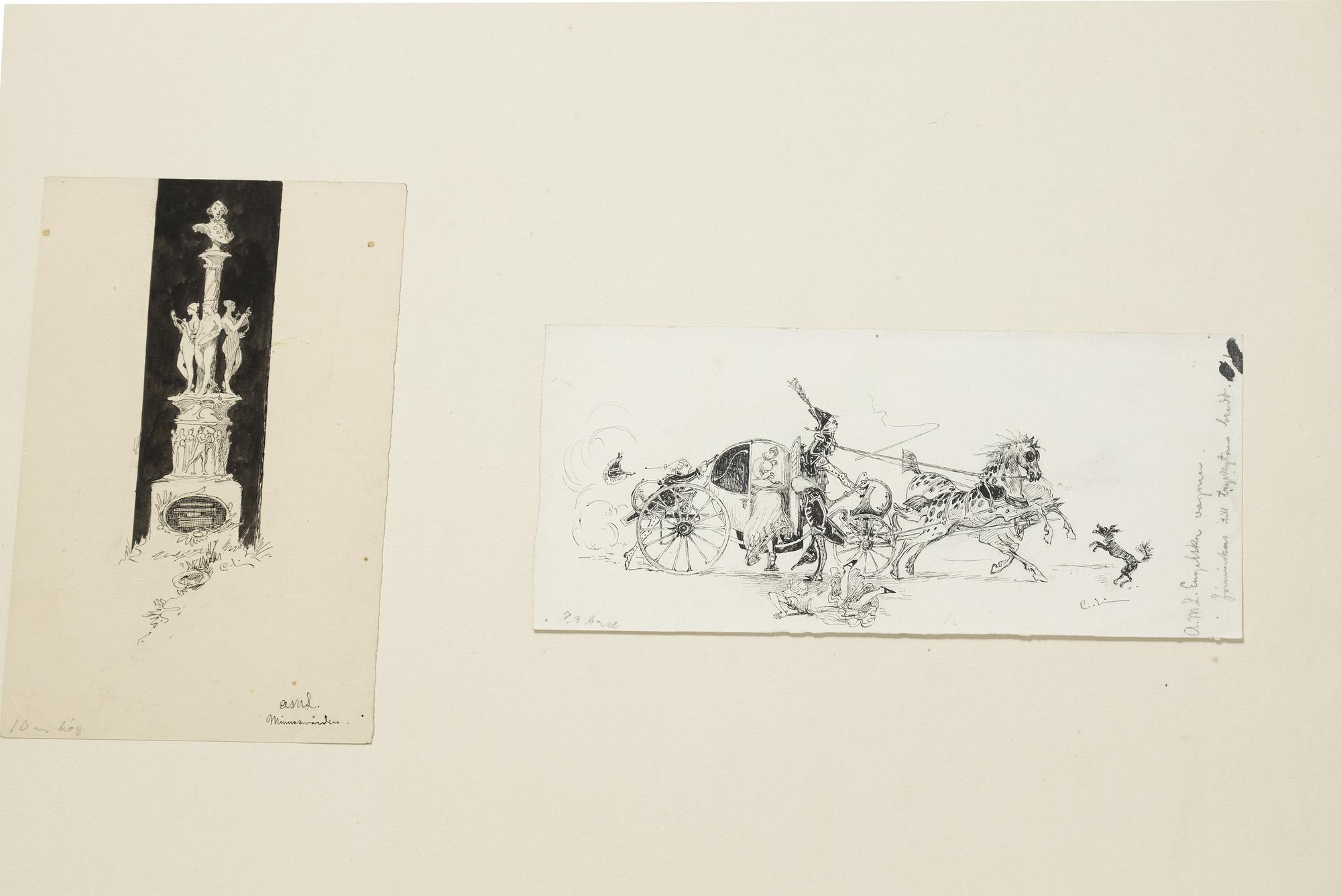 Carl Larsson, 6 drawings, signed C.L, Indian ink and hightening white mounted on cardboard.