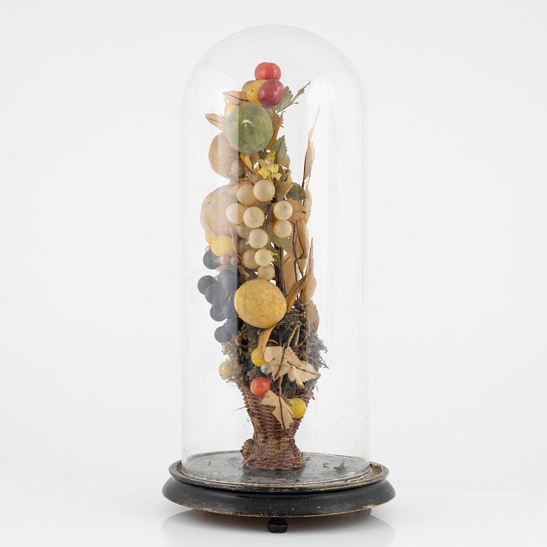 A centre piece with glass dome, late 19th Century.