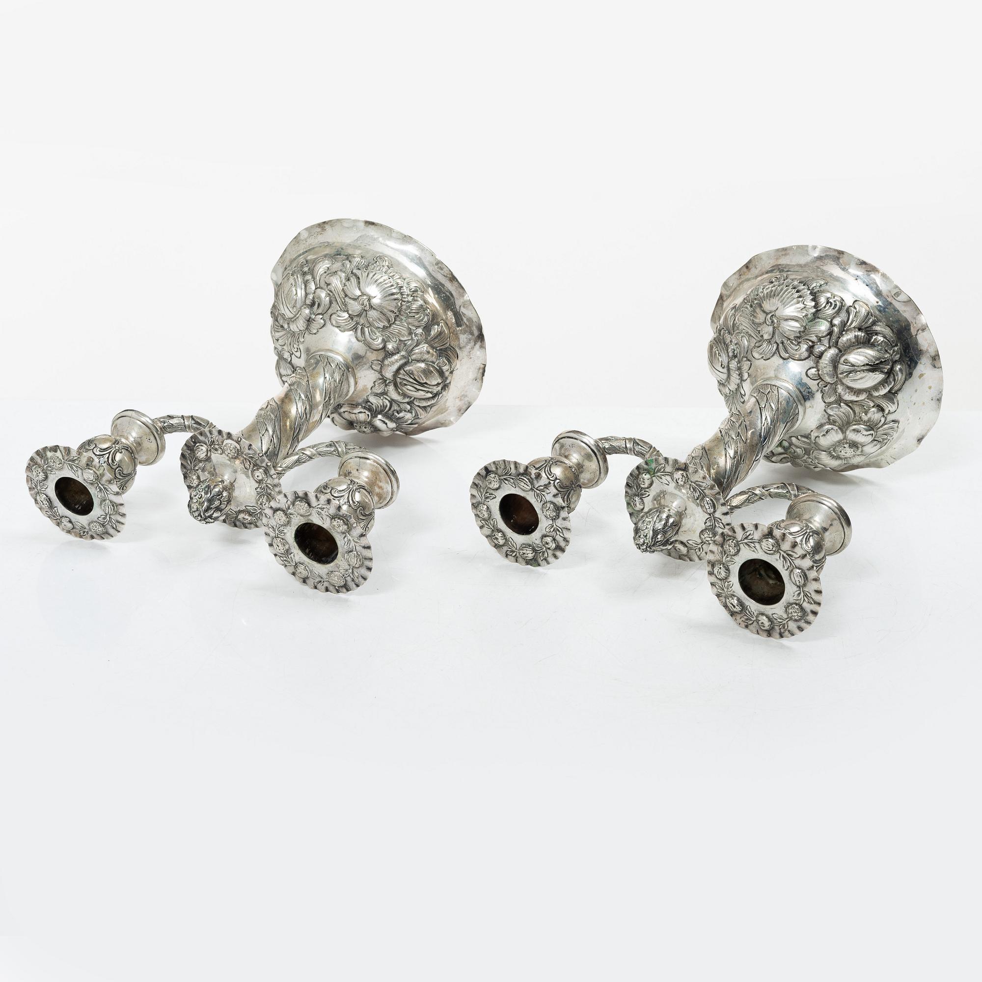 Kandelabrar, ett par, silver, barockstil, Tyskland 1900-tal.