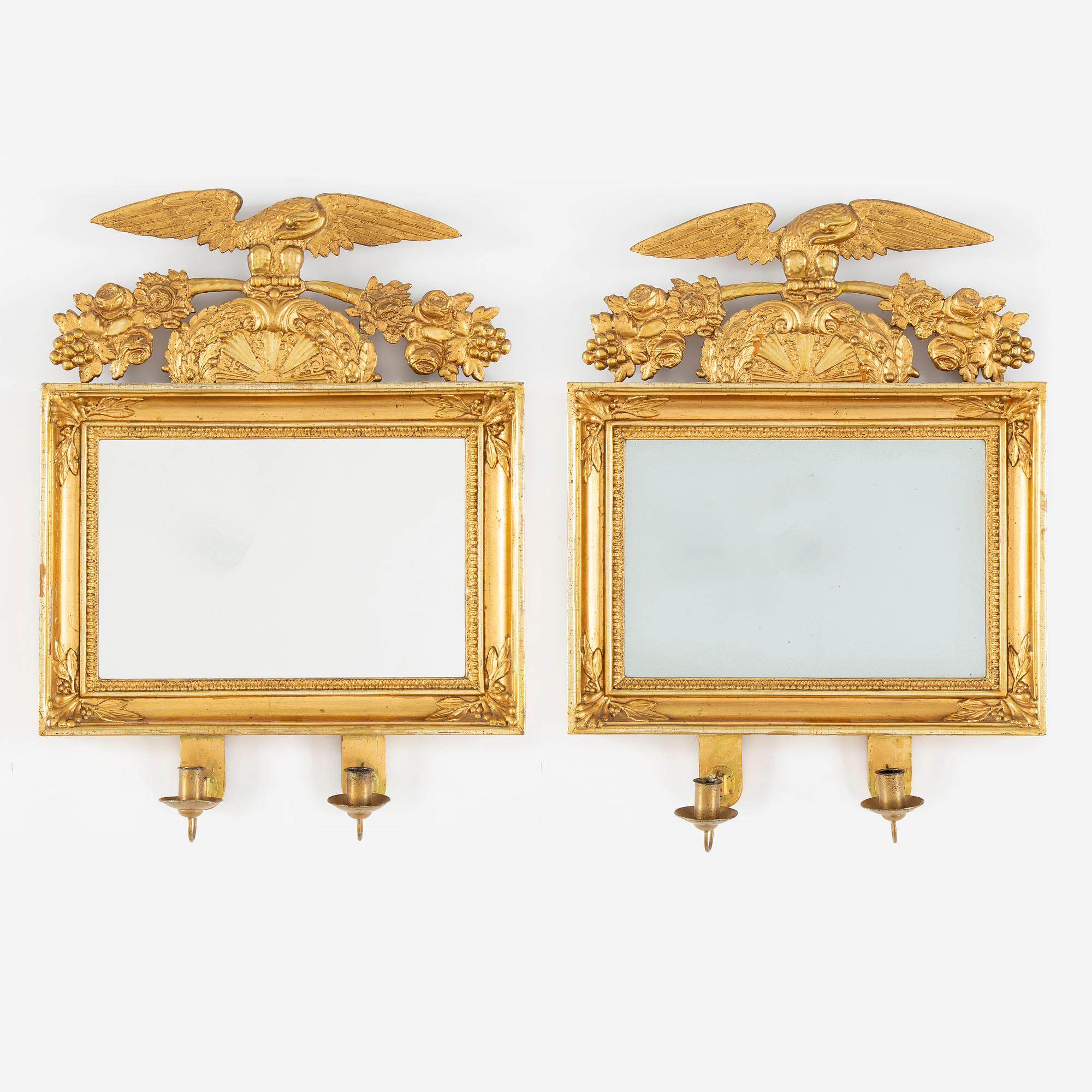 A pair of two-light mirror girandoles, Swedish, first half of the 19th ct.