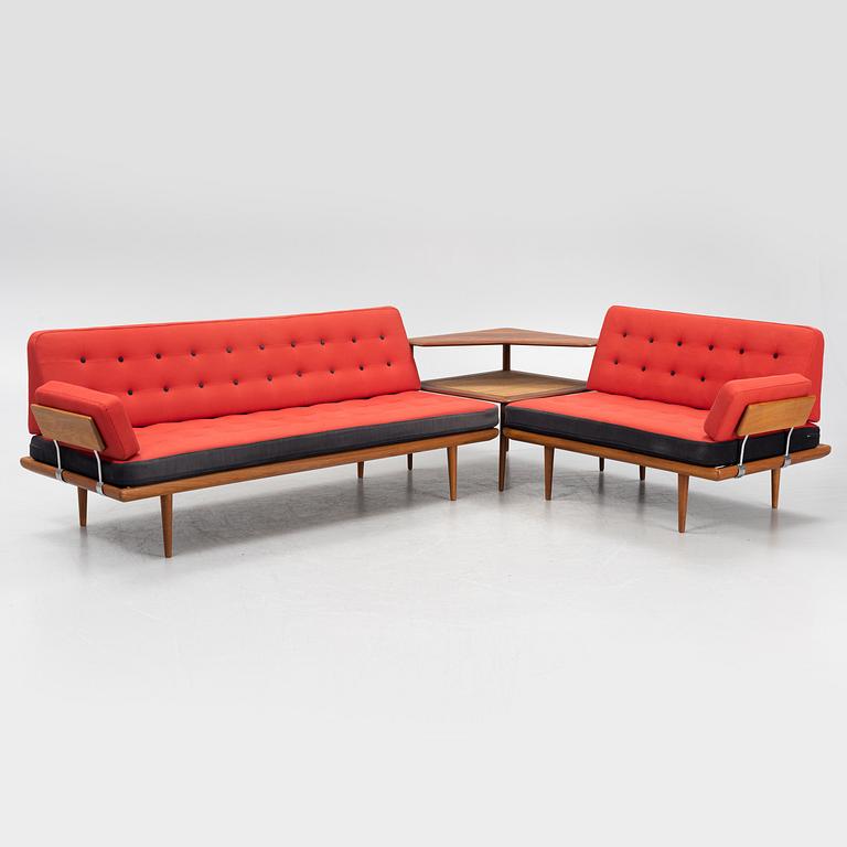 Peter Hvidt & Orla Mølgaard Nielsen, a corner sofa with table, 'Minerva', France & Daverkosen, Denmark, 1950's.