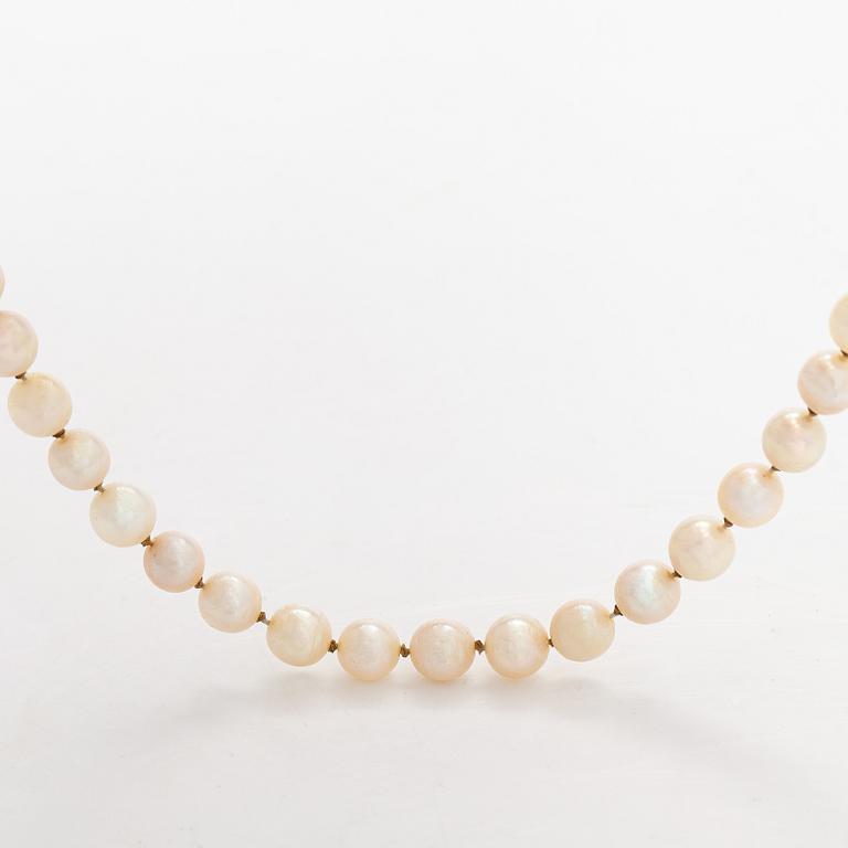Pärlcollier, odlade pärlor, lås 18K vitguld.