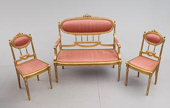 SOFFA OCH 2 STOLAR, gustaviansk stil, 1900-talets första hälft.