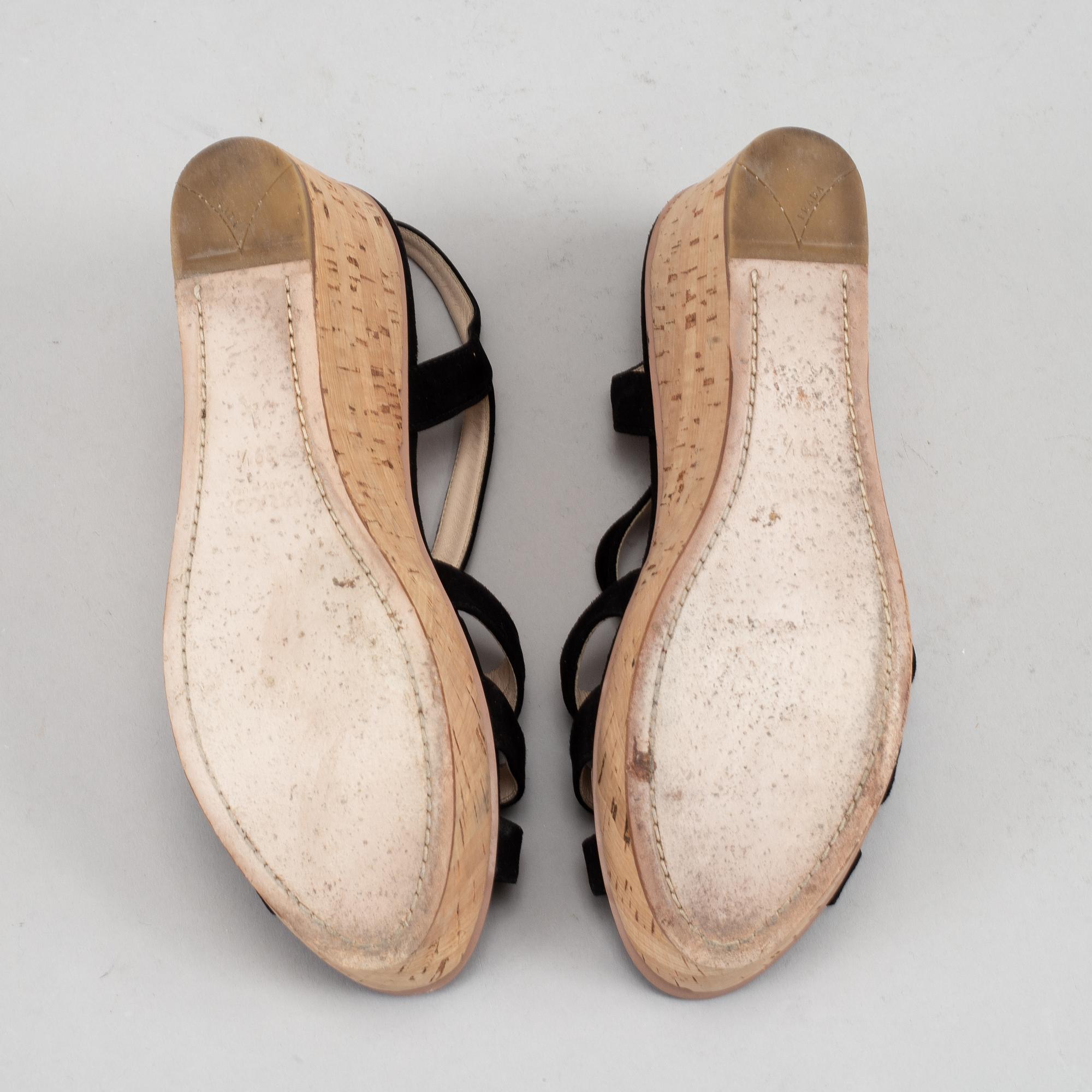 Prada, a pair of black suede wedge sandals, size 39½.