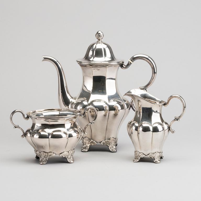 A 3 pieces set of Silver GAB coffee set.