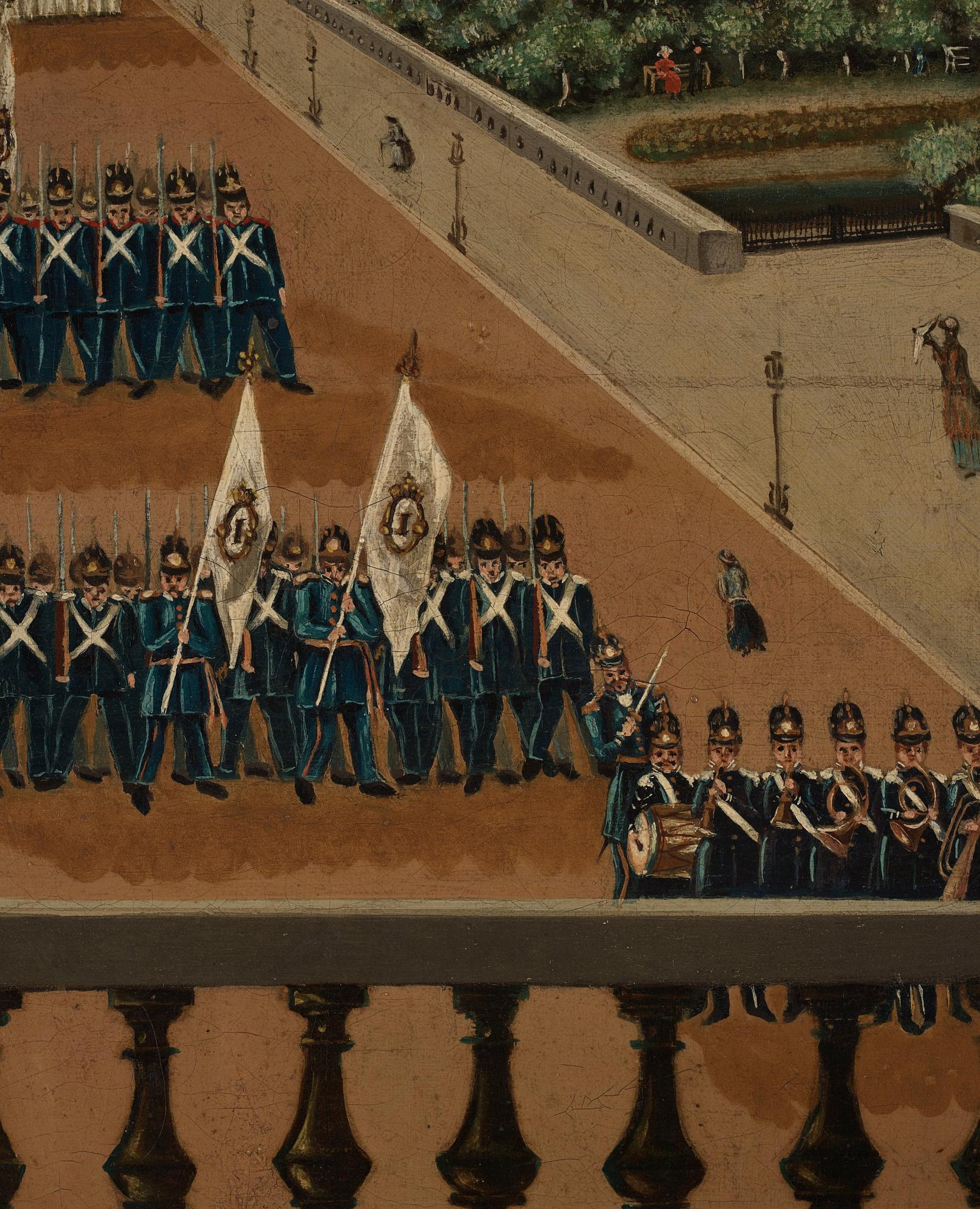 Svensk konstnär, omkring 1840, Vaktavlösning, Norrbro.