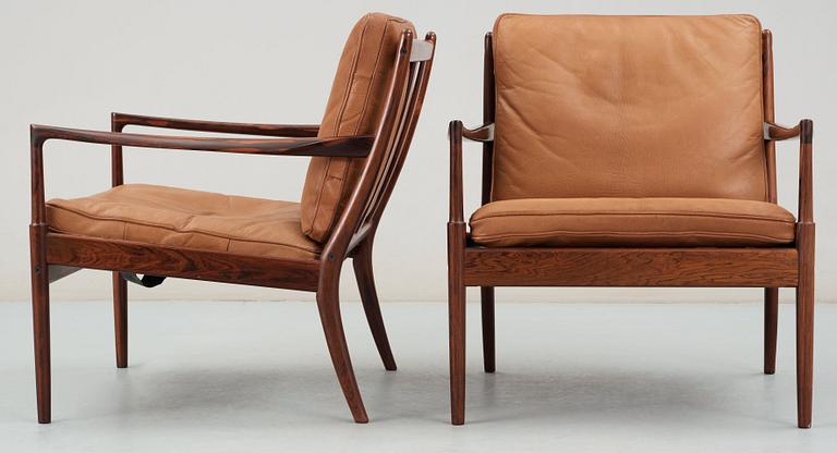 A pair of Ib Kofod Larsen 'Samsö' palisander armchairs by OPE Möbler, Sweden, 1960's.