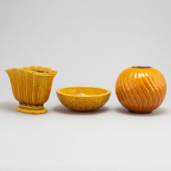 GUNNAR NYLUND, Two 'Chamotte' vases and a bowl, from Rörstrand, second half of the 20th century.