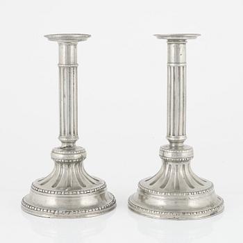 Peter Gillman and Samuel Weygang, a matched pair of pewter candlesticks, Gustavian, Stockholm, 1784-87.