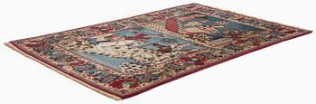 A semi-antique pictoral Kashan rug, Central Persia, c. 219 x 137 cm.
