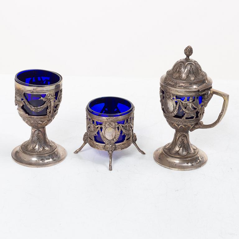 Table accessories, 3 pieces, silver, Louis XVI style, early 20th century.