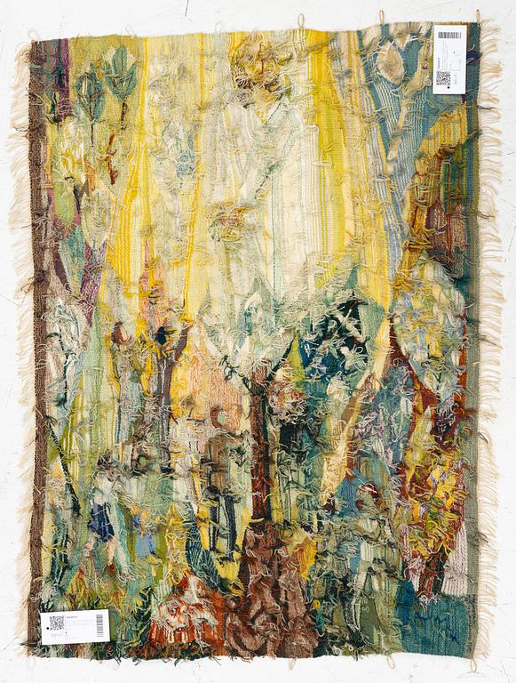 Inger Segerlind-Lindblad, vävnad, gobelängteknik, ca 97 x 70 cm, signerad o daterad 1961.