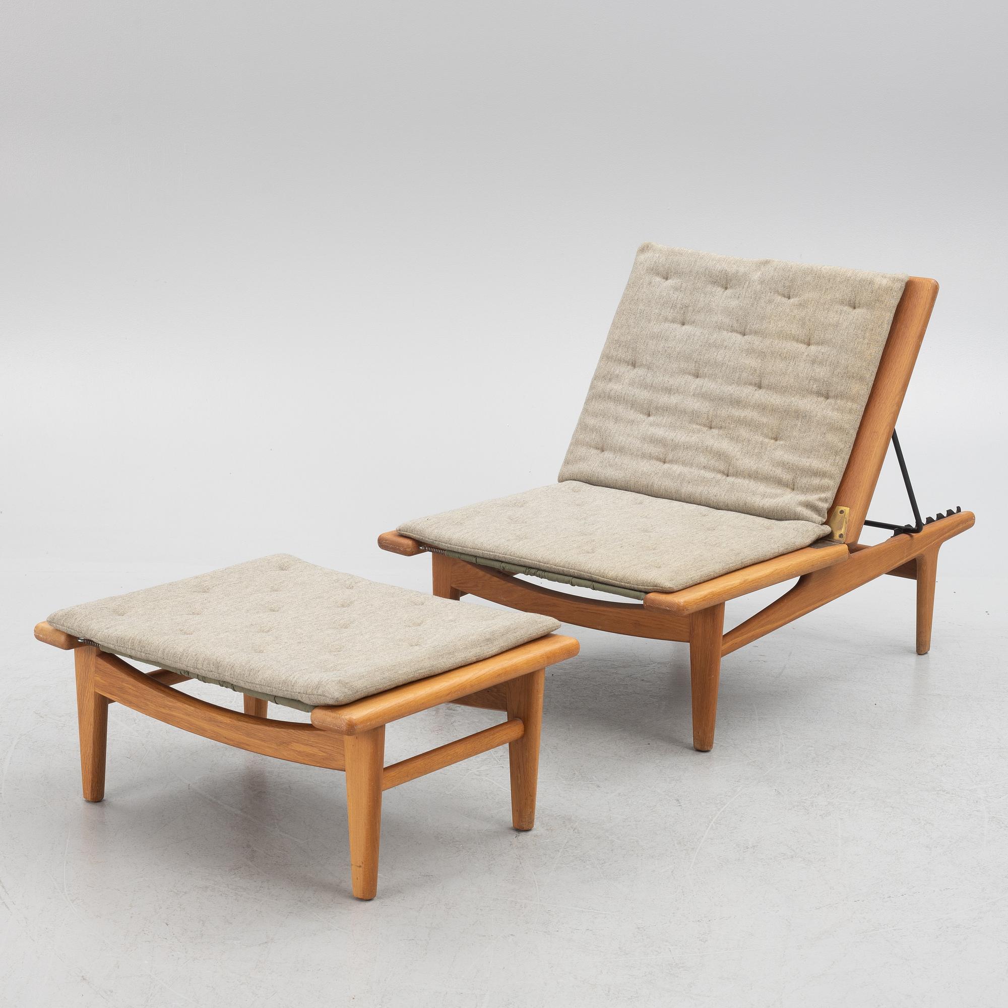 Hans J. Wegner, armchair with footstool/daybed, GE-01, Getama, Denmark.