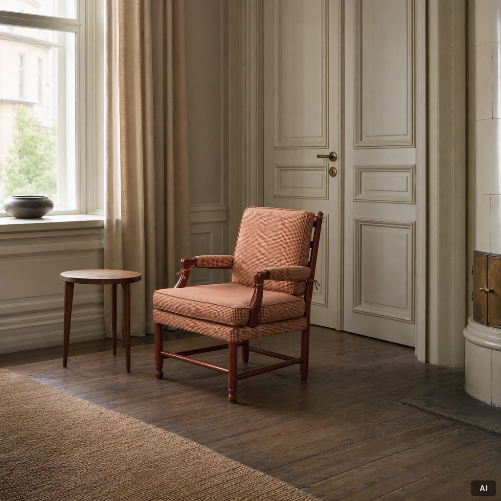 Armchairs, so-called Gripsholm armchairs, a pair, second half of the 20th century.