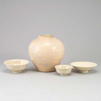 A group of white glazed South East Asian Ceramics, 20th Century or earlier. (4 pieces).